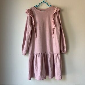 H&M Girls Ruffle Sweatshirt Dress Pink Long Sleeve Drop Waist Size 8-10Y